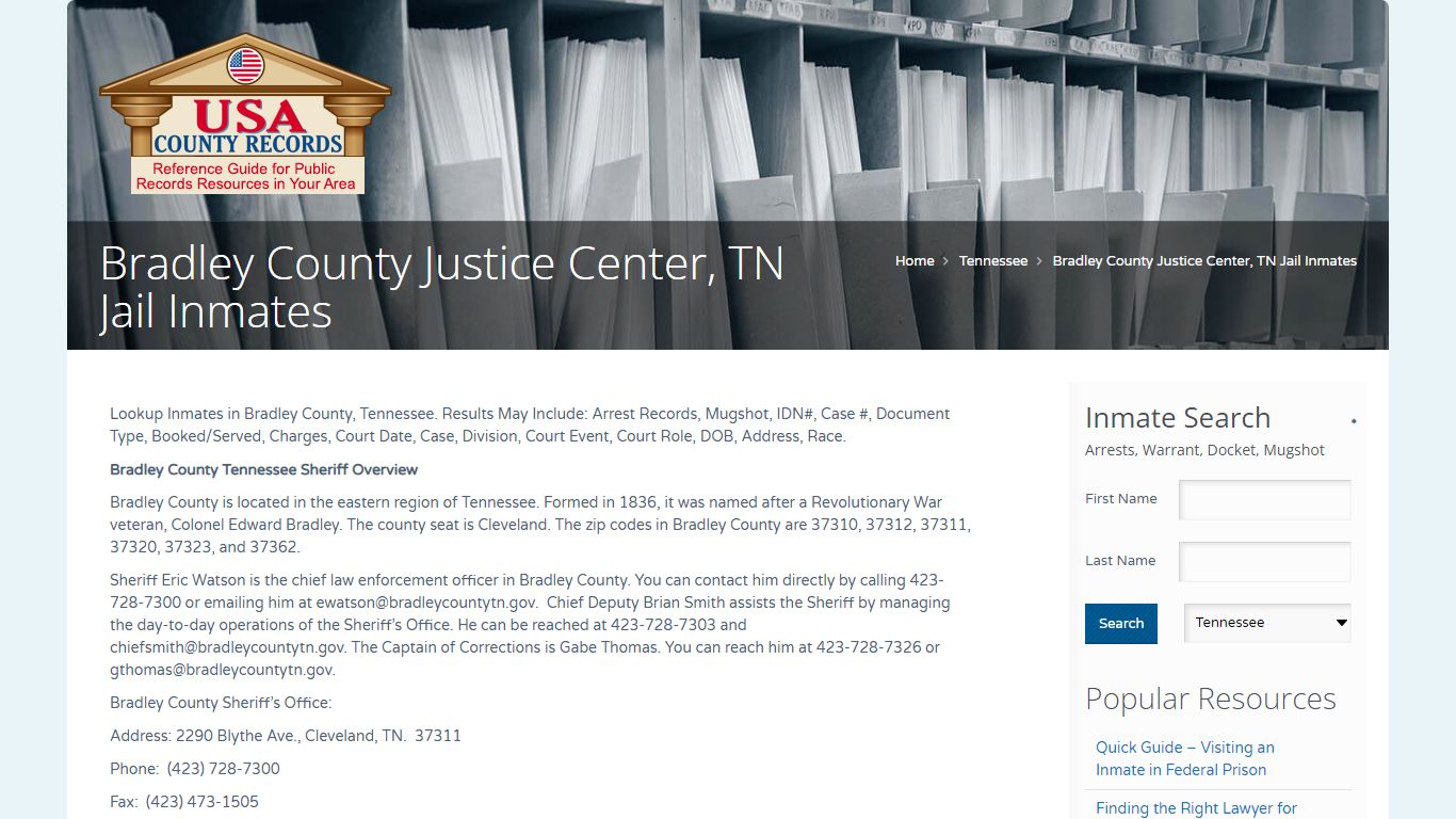 Bradley County Justice Center, TN Jail Inmates | Name Search